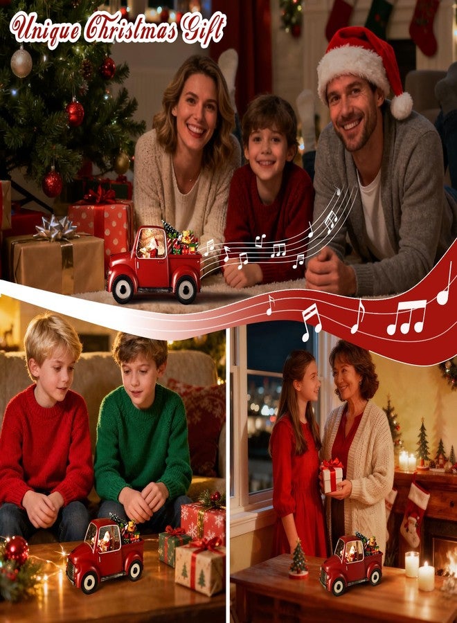 JEDAWN كرة ثلجية موسيقية على شكل شاحنة حمراء مع بريق متلألئ، مزينة بشخصية سانتا، وشجرة عيد الميلاد، وهدايا، ودب، وقطار صغير، وزينة عيد الميلاد. - Image 4